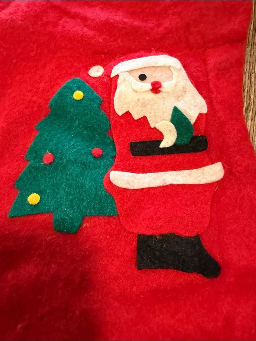 Pair of vintage felt appliqué Christmas stockings snowman and Santa